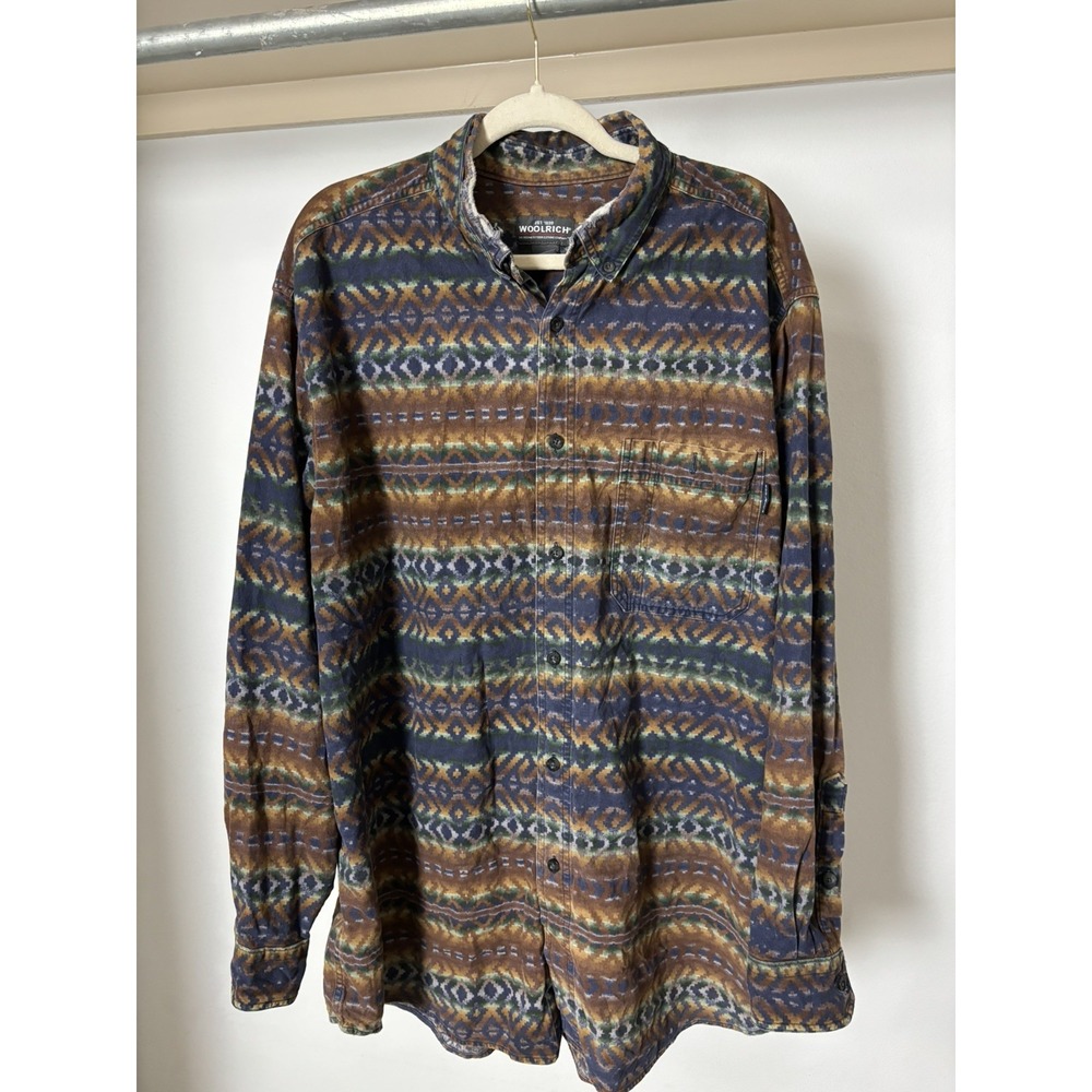 Woolrich Aztec Mens XXL Tribal Striped Flannel Shirt Thick Warm rare pattern